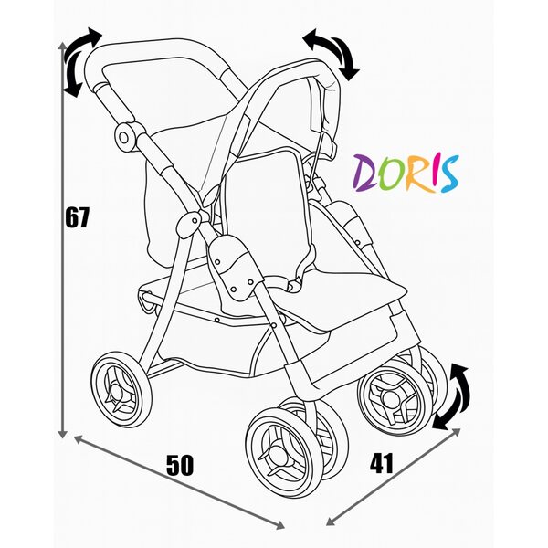 Großer Doris XXL Puppenwagen mit Lenkrädern und klappbar