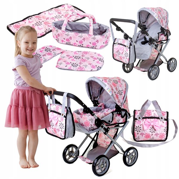 DORIS 3-in-1-Puppenwagen mit Tasche, Babywanne und Wickeltisch
