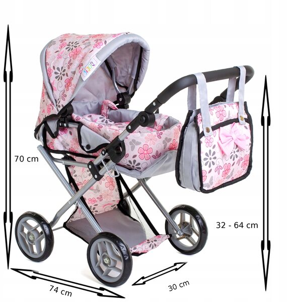 DORIS 3-in-1-Puppenwagen mit Tasche, Babywanne und Wickeltisch