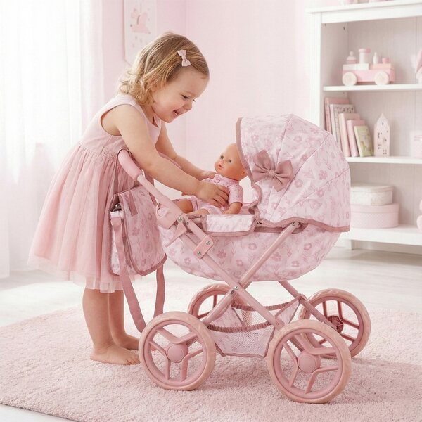 Kinderplay Puppenwagen, tiefrosa, mit Tasche und faltbar, für Kinder ab 2 Jahren