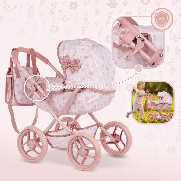 Kinderplay Puppenwagen, tiefrosa, mit Tasche und faltbar, für Kinder ab 2 Jahren