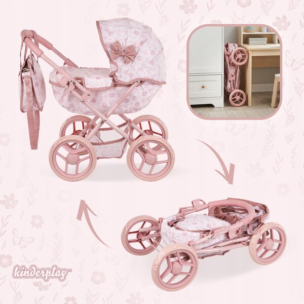 Kinderplay Puppenwagen, tiefrosa, mit Tasche und faltbar, für Kinder ab 2 Jahren
