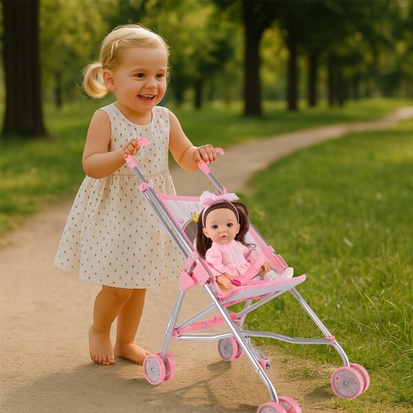 Passeggino per Bambole MalPlay Unicorn Grey Leggero e Pieghevole con Cinture di Sicurezza