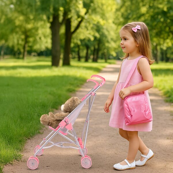 Passeggino per Bambole MalPlay Unicorn Grey Leggero e Pieghevole con Cinture di Sicurezza