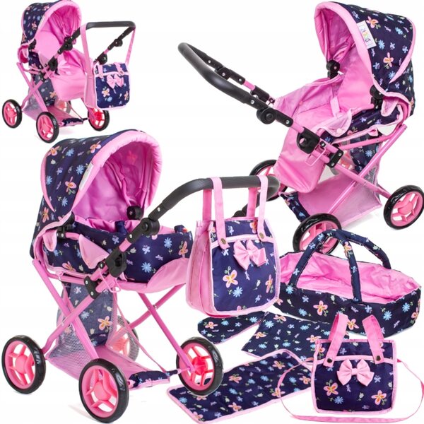 3-in-1-Set mit tiefem Gondel-Puppenwagen und geräumigem Puppenwagen mit Doris-Tasche