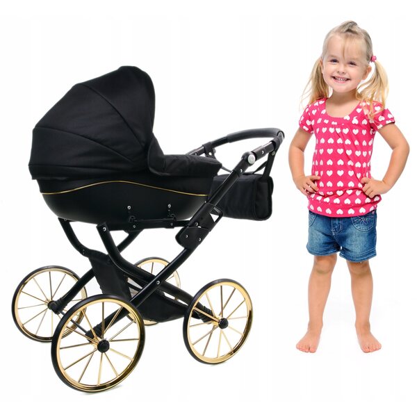 Raj Malucha MAJA Exclusieve diepe poppenwagen zwart en goud