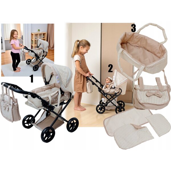 Doris 3in1 Puppenwagen: Kinderbett, Stuhl und Spieltasche für Kinder
