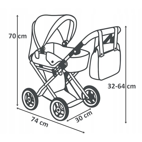 Doris 3in1 Puppenwagen: Kinderbett, Stuhl und Spieltasche für Kinder