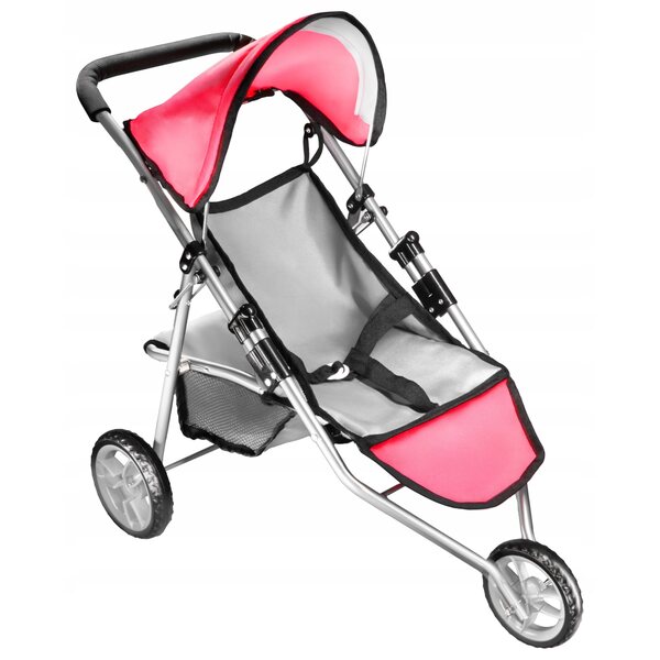 Opvouwbare poppenwagen 50 cm met roze design en veiligheidsgordel