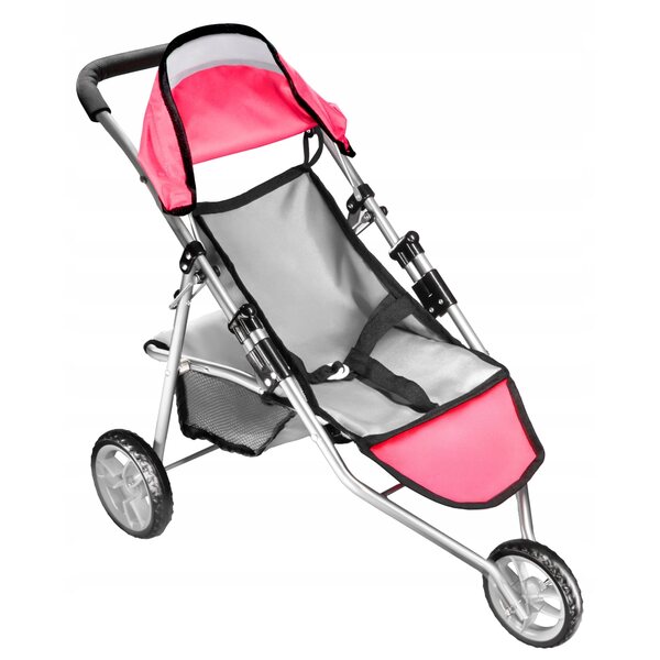 Passeggino per Bambole Pieghevole 50 cm con Design Rosa e Cintura di Sicurezza