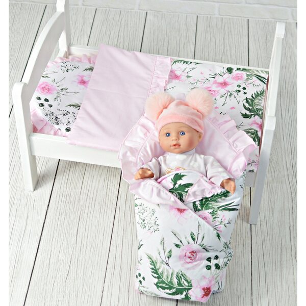 Set Bettlaken für Puppen und Tragetuch für Kinderwagen mit Kissen, verschiedene Muster, 100 % Baumwolle