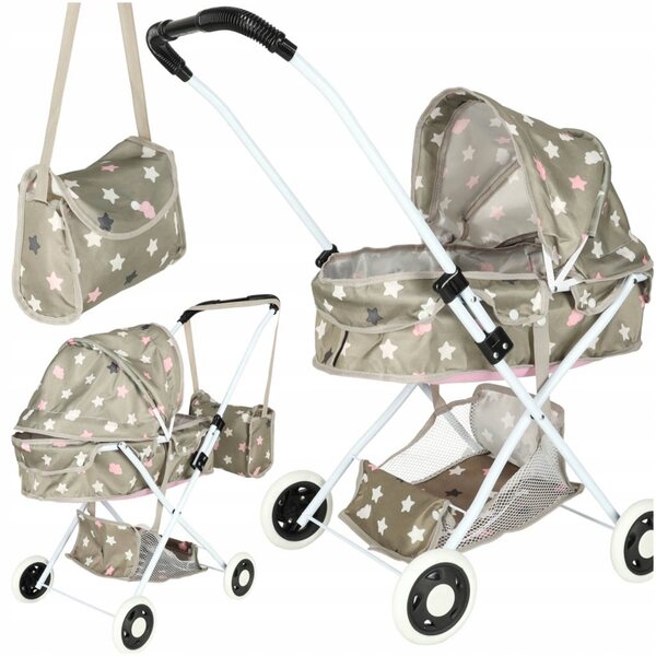 Tiefer Gondel-Puppenwagen mit Tasche und Sternenmuster – Ikonka KX3223