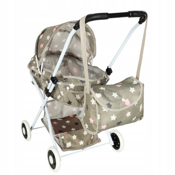 Tiefer Gondel-Puppenwagen mit Tasche und Sternenmuster – Ikonka KX3223