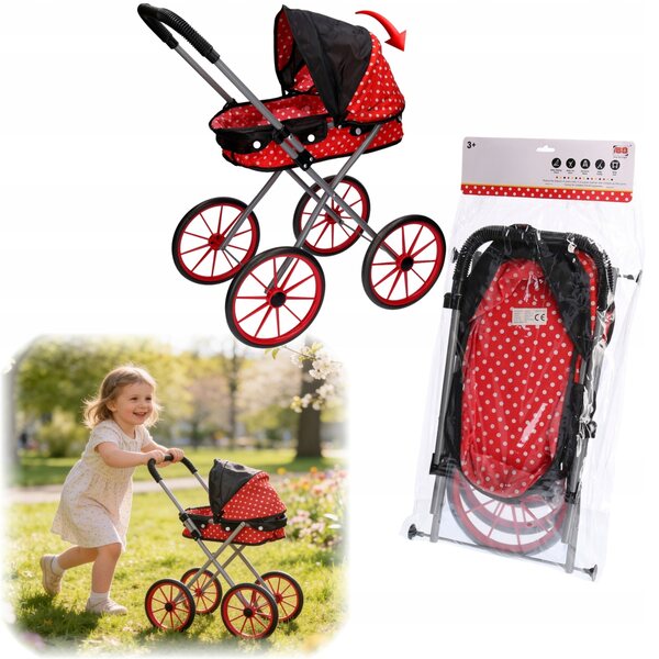 Weißer Puppenwagen mit Dach und großen Rädern, faltbar und sicher