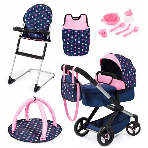 Passeggino per bambole XEO Bayer Design 2in1 Deep con accessori blu navy e rosa