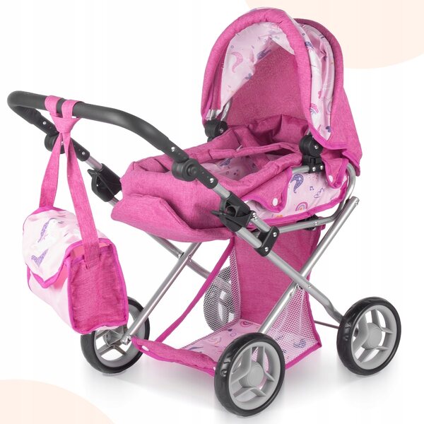 MalPlay Pink Flowers 3-in-1 Puppenwagen mit Gondel, Kinderwagen und Babytrage