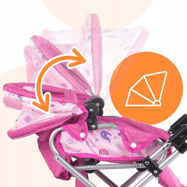 MalPlay Pink Flowers 3-in-1 Puppenwagen mit Gondel, Kinderwagen und Babytrage