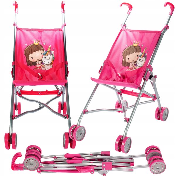 Wòzèk für MalPlay-Puppen, faltbar, rosa, 53 cm, mit Sicherheitsgurten