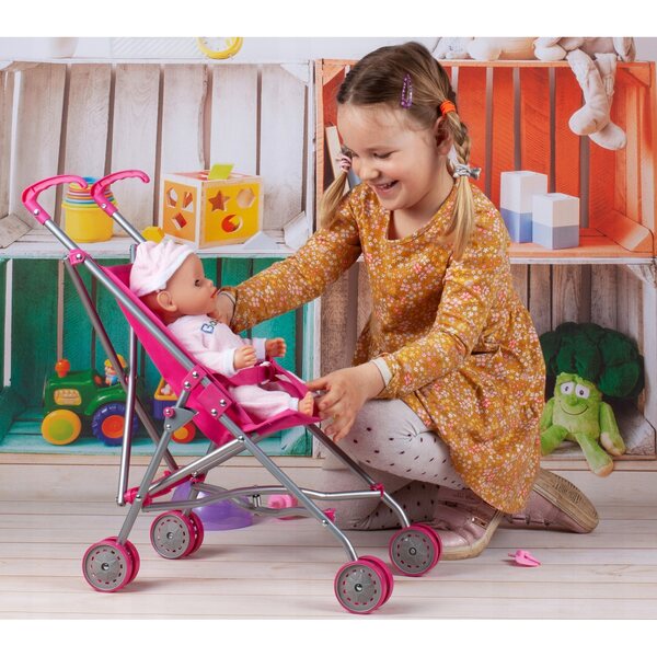 Wòzèk per bambole MalPlay pieghevole rosa 53 cm con cinturini di sicurezza