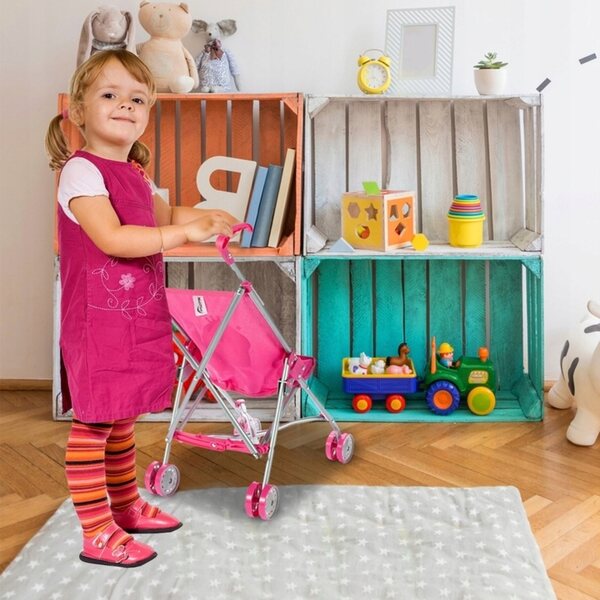 Wòzèk per bambole MalPlay pieghevole rosa 53 cm con cinturini di sicurezza