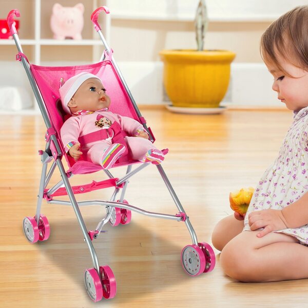 Wòzèk per bambole MalPlay pieghevole rosa 53 cm con cinturini di sicurezza