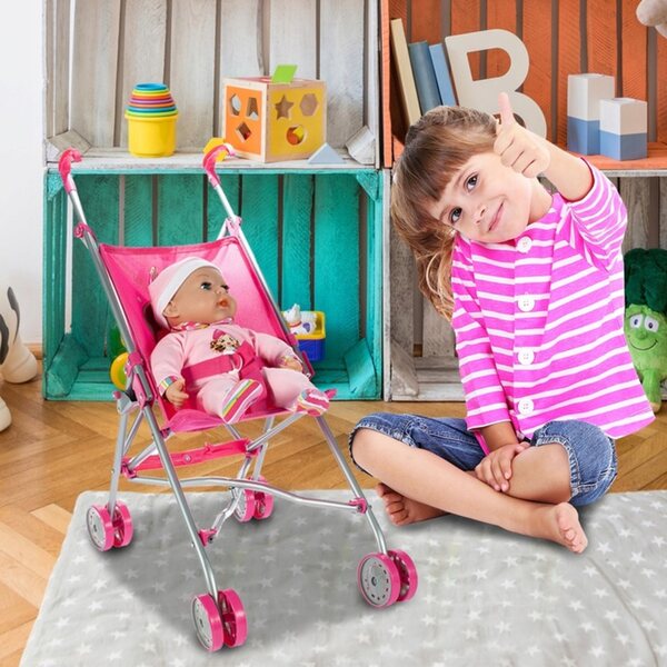 Wòzèk per bambole MalPlay pieghevole rosa 53 cm con cinturini di sicurezza