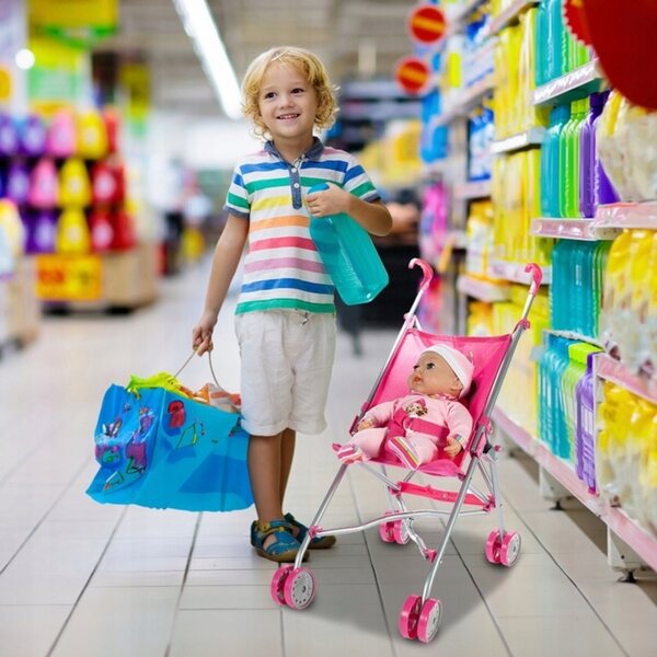 Wòzèk per bambole MalPlay pieghevole rosa 53 cm con cinturini di sicurezza