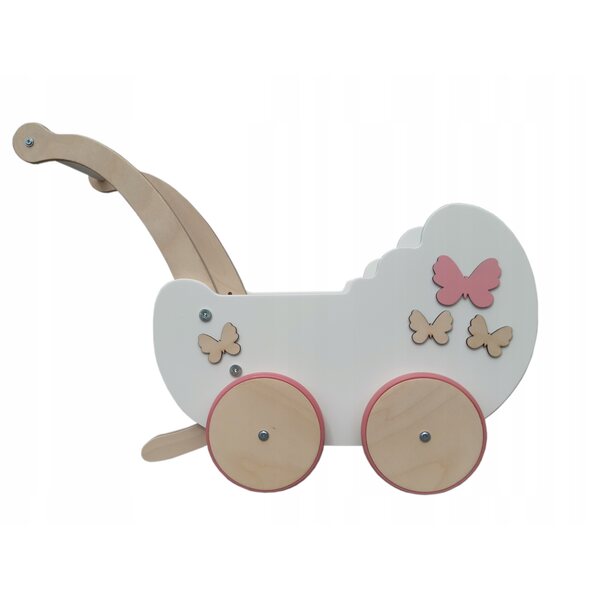 Kinderwagen aus Holz für Tomas-Puppen mit verstellbarem Griff und Gummirädern