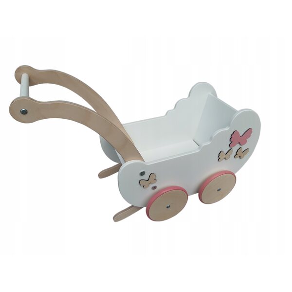 Kinderwagen aus Holz für Tomas-Puppen mit verstellbarem Griff und Gummirädern