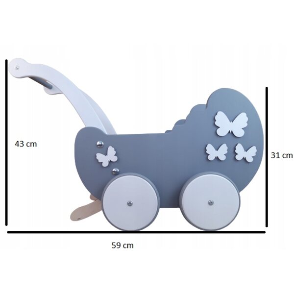 Kinderwagen aus Holz für Tomas-Puppen mit verstellbarem Griff und Gummirädern