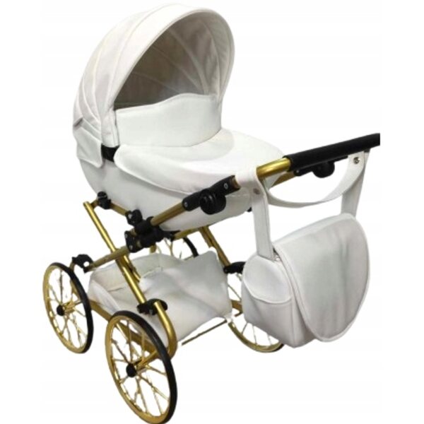 Darsi Retro-Puppenwagen in Schwarz mit verstellbaren goldenen Details für Mädchen