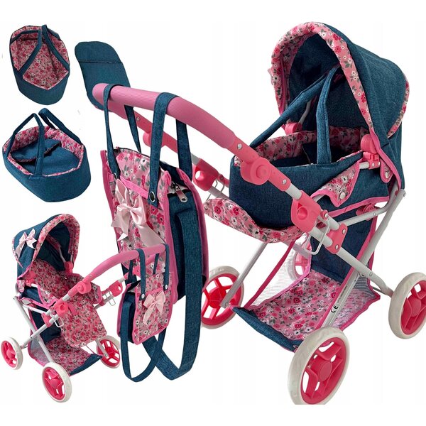 2-in-1-Kinderwagen für MarioToys-Puppen mit Tasche und tiefer Wiege