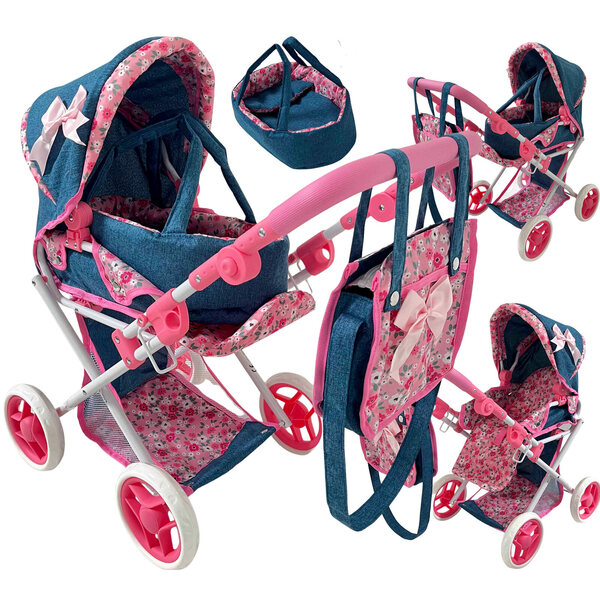 2-in-1-Kinderwagen für MarioToys-Puppen mit Tasche und tiefer Wiege