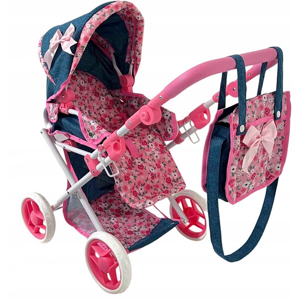 2-in-1-Kinderwagen für MarioToys-Puppen mit Tasche und tiefer Wiege