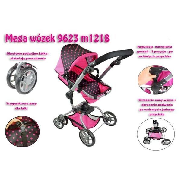 Passeggino per bambole 3in1 Super-Toys 9623 con 18 funzioni e telaio girevole