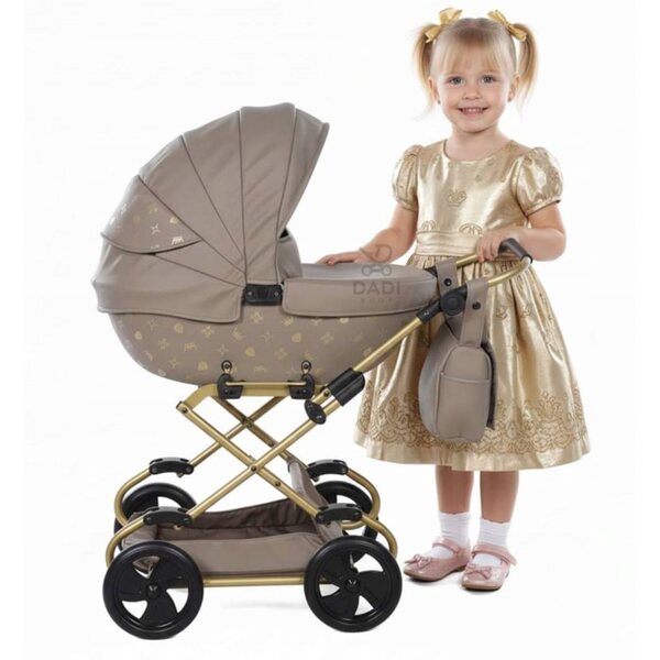 Diepe poppenwagen Junama Imperial Mini 02, beige, met verstelbaar handvat