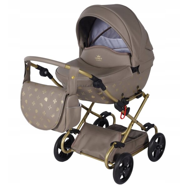 Passeggino profondo per bambole Junama Imperial Mini 02, beige, con maniglia regolabile
