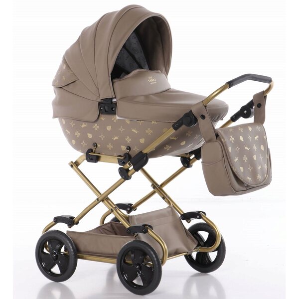 Passeggino profondo per bambole Junama Imperial Mini 02, beige, con maniglia regolabile