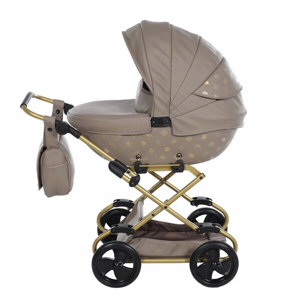 Passeggino profondo per bambole Junama Imperial Mini 02, beige, con maniglia regolabile
