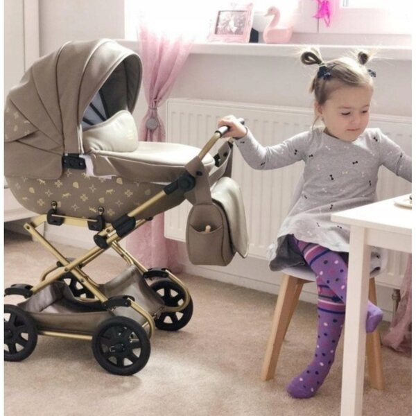 Passeggino profondo per bambole Junama Imperial Mini 02, beige, con maniglia regolabile