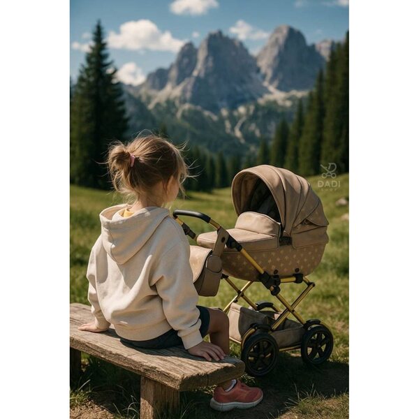 Passeggino profondo per bambole Junama Imperial Mini 02, beige, con maniglia regolabile