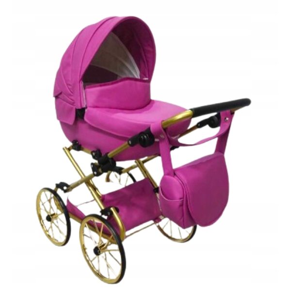 Großer tiefer Puppenwagen Retro Dunkelrosa aus Öko-Leder Jackmar