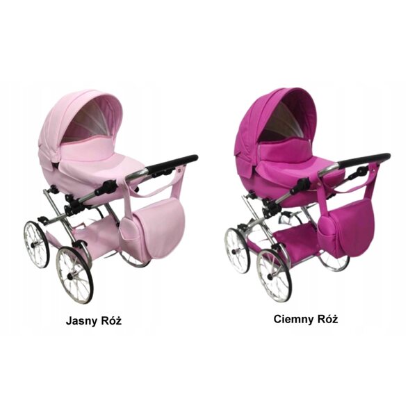 Grande Passeggino Profondo per Bambole Retro Rosa Scuro in Eco Pelle Jackmar