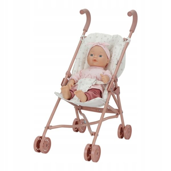 Zusammenklappbarer rosafarbener Puppenwagen von Little Dutch mit Tasche und Sicherheitsgurten