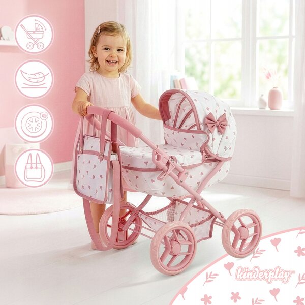 Kinderspielpuppenwagen mit tiefer Gondel und Tasche inklusive