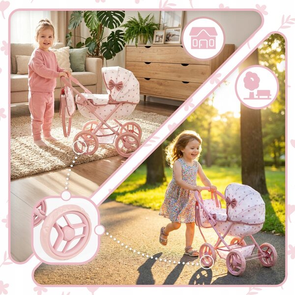 Kinderspielpuppenwagen mit tiefer Gondel und Tasche inklusive
