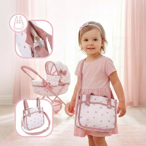 Kinderspielpuppenwagen mit tiefer Gondel und Tasche inklusive