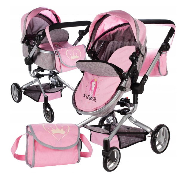 MalPlay Princess 2 in 1 Puppenwagen, faltbar, rosa, verstellbar