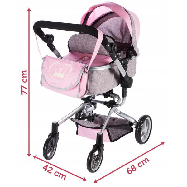 MalPlay Princess 2 in 1 Puppenwagen, faltbar, rosa, verstellbar