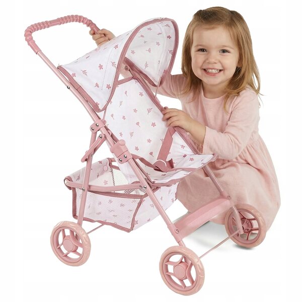 Kinderplay Dolls & Kinderwagen Leichter zusammenklappbarer Puppenwagen in Rosa und Weiß